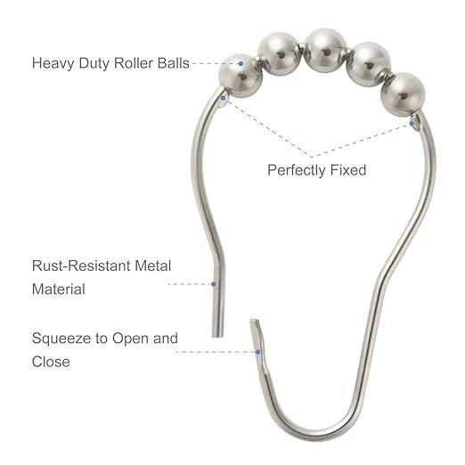 Anti-Rust Metal Double Glide Curtain Hooks for Bathroom Shower Rods Set of 12